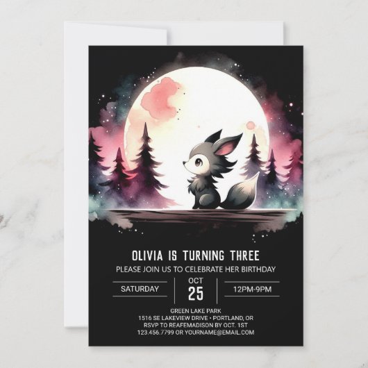 Happy Printable Wolf Birthday Einladung (Vorderseite)