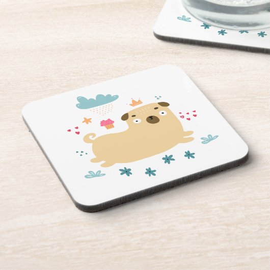 Happy Puggy Cork Backed Untersetzer (Linke Seite)