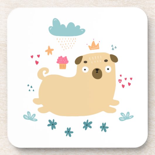 Happy Puggy Cork Backed Untersetzer (Vorderseite)