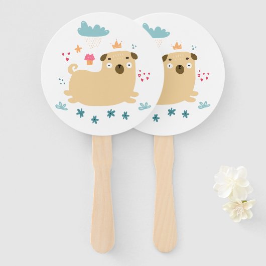 Happy Puggy Hand Fans Fächer (Vorne und Hinten)