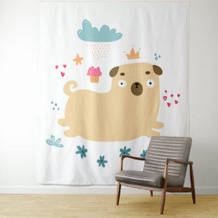 Happy Puggy Tapestry Wandteppich