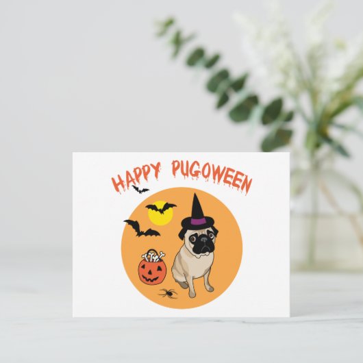 Happy Pugoween Halloween Mops T-Shirts, Geschenke Postkarte (Stehend Vorderseite)