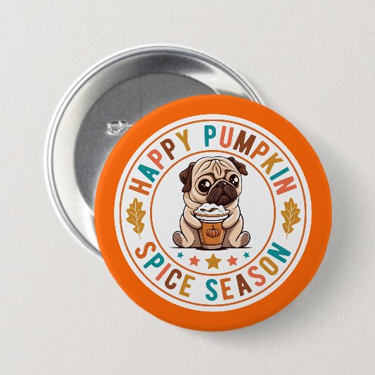 Happy Pumpkin Gewürzsaison Mops Button (Vorne & Hinten)