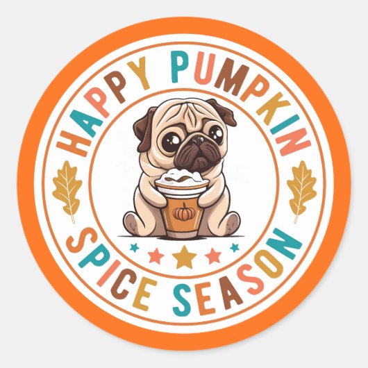 Happy Pumpkin Gewürzsaison Mops Runder Aufkleber (Vorderseite)