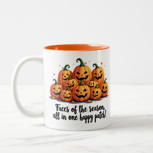 Happy Pumpkin Patch Faces Zweifarbige Tasse (Links)