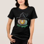 Happy Pumpkin Witch Halloween Art Tri-Blend Shirt (Vorderseite)