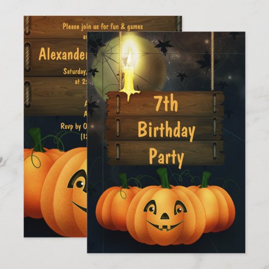 Happy Pumpkins 7. Geburtstagsparty Einladung (Vorne/Hinten)