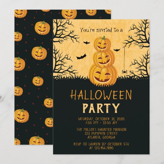 Happy Pumpkins Halloween-Party Einladung (Vorne/Hinten)