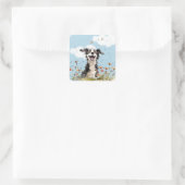 Happy Pup Quadratischer Aufkleber (Tasche)