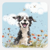 Happy Pup Quadratischer Aufkleber (Vorderseite)