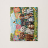 Happy Puppies and Kittens in Spring Garden Puzzle (Vertikal)