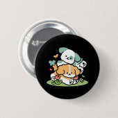 Happy Puppies Rolling in May - Kawaii Hund Kunst Button (Vorne & Hinten)