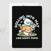 Happy Puppies Rolling in May - Kawaii Hund Kunst Dankeskarte (Vorne/Hinten)
