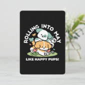 Happy Puppies Rolling in May - Kawaii Hund Kunst Dankeskarte (Stehend Vorderseite)