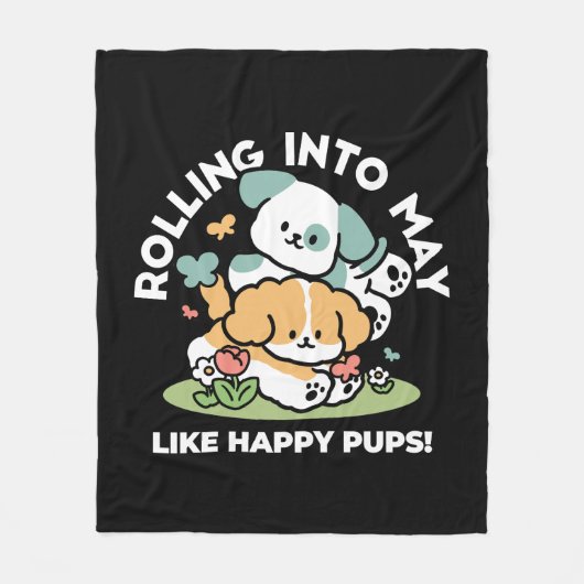 Happy Puppies Rolling in May - Kawaii Hund Kunst Fleecedecke (Vorderseite)
