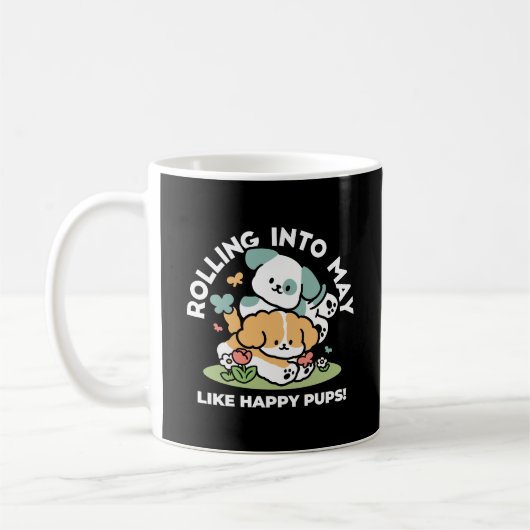 Happy Puppies Rolling in May - Kawaii Hund Kunst Kaffeetasse (Links)