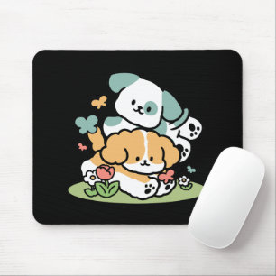 Happy Puppies Rolling in May - Kawaii Hund Kunst Mousepad