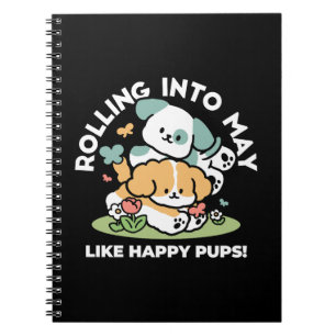 Happy Puppies Rolling in May - Kawaii Hund Kunst Notizblock