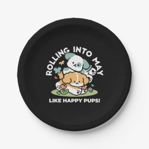 Happy Puppies Rolling in May - Kawaii Hund Kunst Pappteller