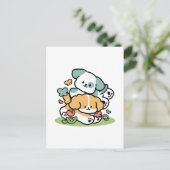 Happy Puppies Rolling in May - Kawaii Hund Kunst Postkarte (Stehend Vorderseite)