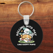 Happy Puppies Rolling in May - Kawaii Hund Kunst Schlüsselanhänger (Vorderseite)