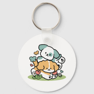 Happy Puppies Rolling in May - Kawaii Hund Kunst Schlüsselanhänger