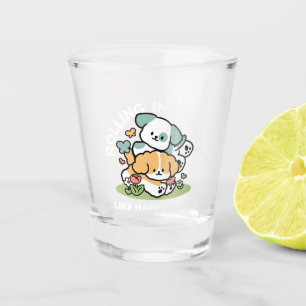 Happy Puppies Rolling in May - Kawaii Hund Kunst Schnapsglas