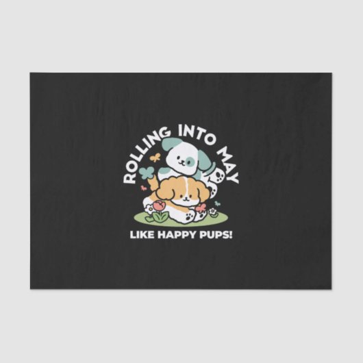 Happy Puppies Rolling in May - Kawaii Hund Kunst Seidenpapier (Vorderseite)