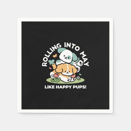Happy Puppies Rolling in May - Kawaii Hund Kunst Serviette (Vorderseite)