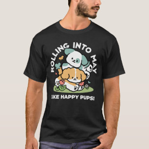 Happy Puppies Rolling in May - Kawaii Hund Kunst T-Shirt