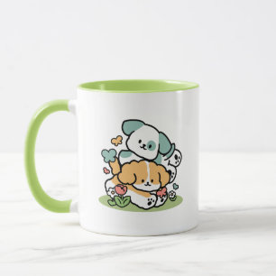 Happy Puppies Rolling in May - Kawaii Hund Kunst Tasse