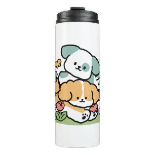 Happy Puppies Rolling in May - Kawaii Hund Kunst Thermosbecher