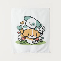 Happy Puppies Rolling in May - Kawaii Hund Kunst