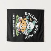 Happy Puppies Rolling in May - Kawaii Hund Kunst Wandteppich (Vorderseite (Horizontal))