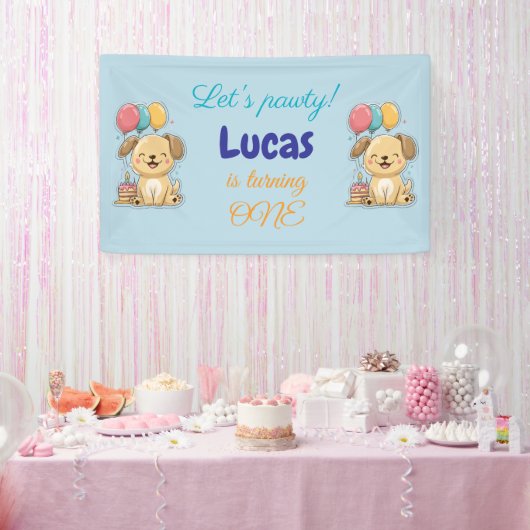 Happy Puppy, Boy, Let's Pawty, 1st Birthday Banner (Party)