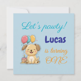 Happy Puppy, Boy, Let's Pawty, 1st Birthday Card Einladung