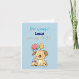 Happy Puppy, Boy, Let's Pawty, 1st Birthday, Card, Einladung