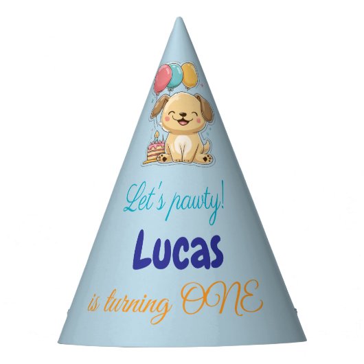 Happy Puppy, Boy, Let's Pawty, 1st Birthday Partyhütchen (Vorderseite)