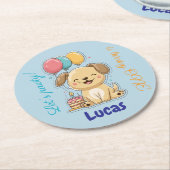 Happy Puppy, Boy, Let's Pawty, 1st Birthday Runder Pappuntersetzer (Angewinkelt)