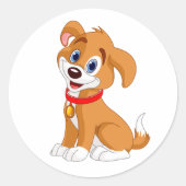 Happy Puppy Cartoon Dog Runder Aufkleber (Vorderseite)