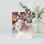 Happy Puppy Christmas Foto Postkarte (Stehend Vorderseite)