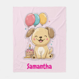 Happy Puppy, Girl, 1st Birthday Gift, Personalized Fleecedecke