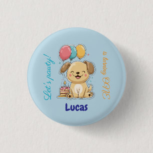 Happy Puppy, Junge, Lass uns feiern, 1. Geburtstag Button