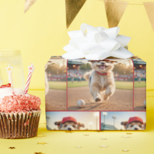 Happy Puppy läuft auf einem Baseballfeld Geschenkpapier