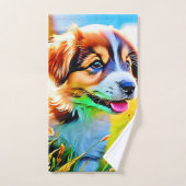 Happy Puppy Meadow Design Badhandtuch Set (Handtuch)