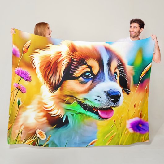 Happy Puppy Meadow Design Fleecedecke (Beispiel)