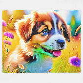 Happy Puppy Meadow Design Fleecedecke (Vorderseite (Horizontal))