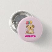 Happy Puppy Pawty, 1st Birthday, Personalized Button (Vorne & Hinten)