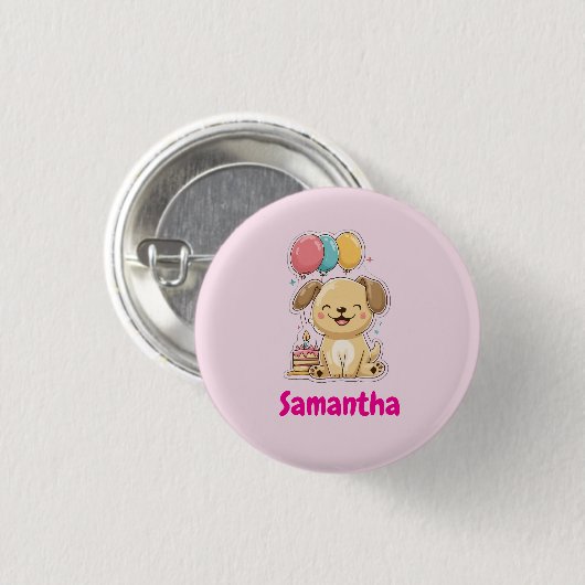 Happy Puppy Pawty, 1st Birthday, Personalized Button (Vorne & Hinten)