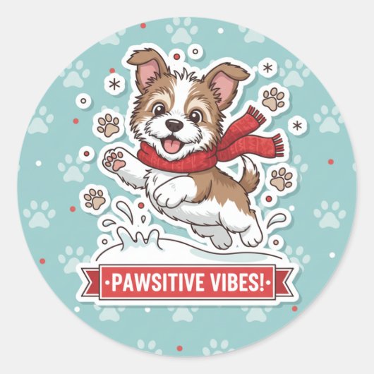 Happy Puppy Winter Snow Sticker (Vorderseite)